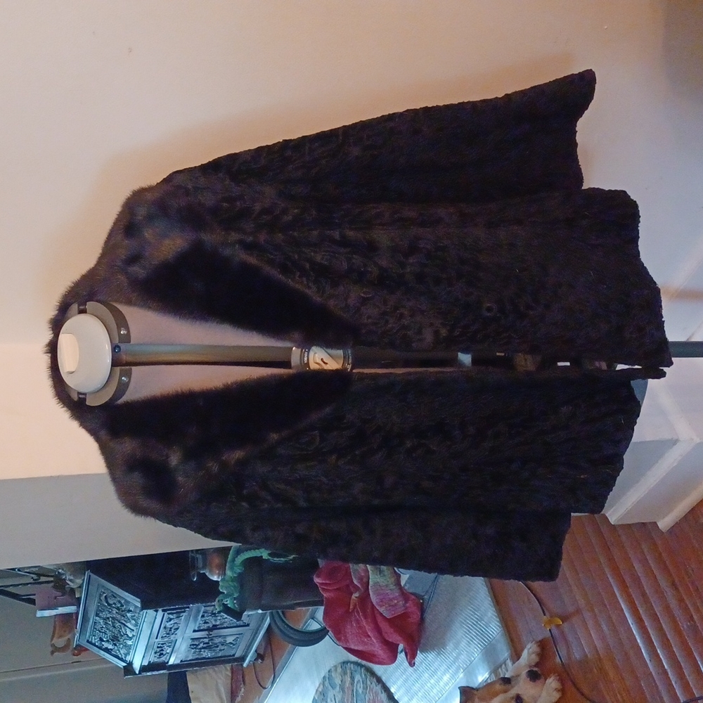 Vintage Curly Lamb Coat with Fur Collar
